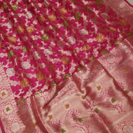 Pure Katan Silk Banarasi Sarees With Multi Colour Mina Work - Rani