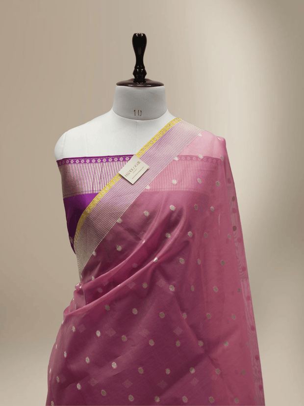 Pink Pure Kora Silk Sona Booti Kadua Motif Handloom Banarasi sarees