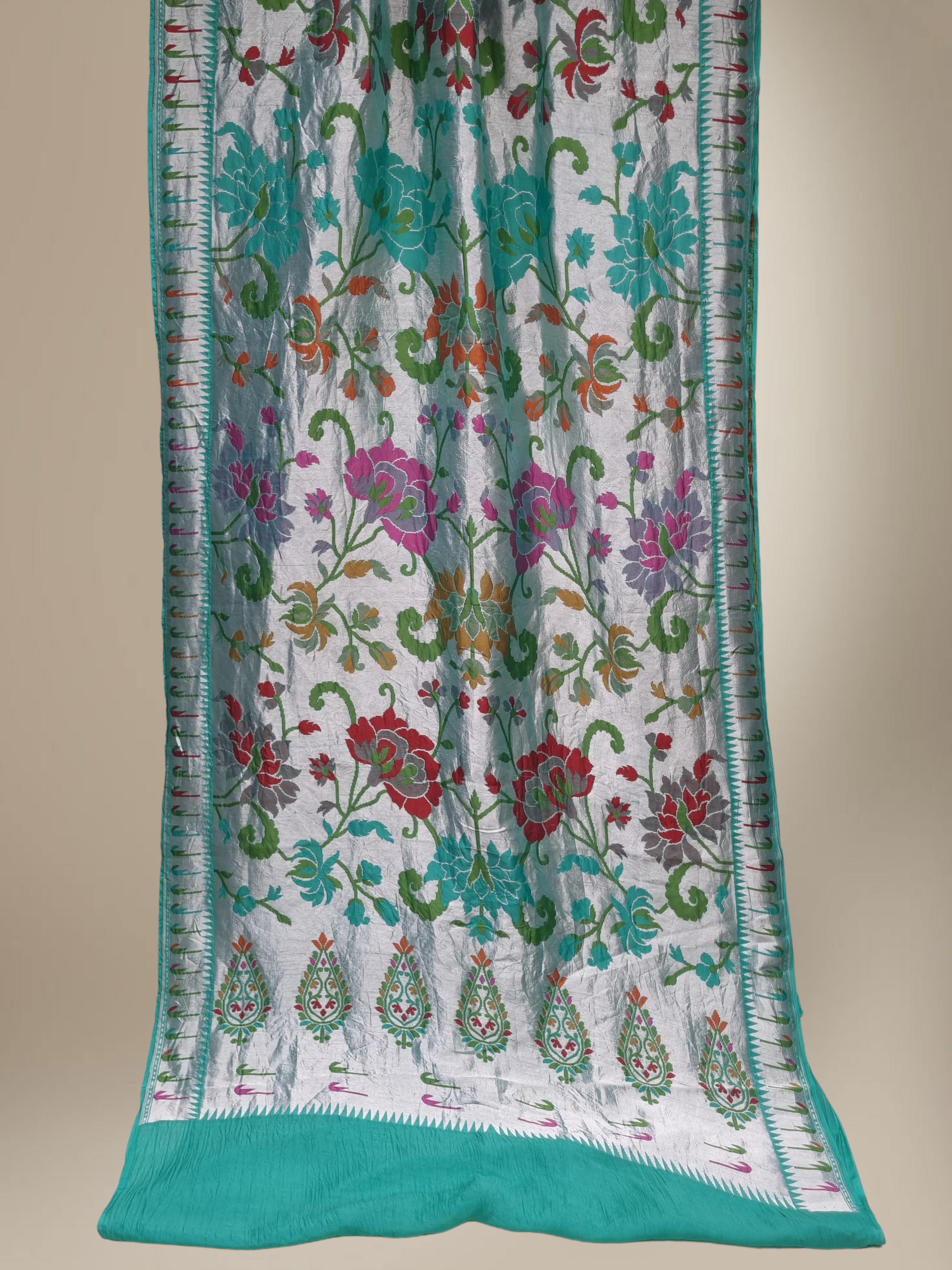 Pure Tussar Georgette Brocade Silk Bananasi Saree - Sea Green