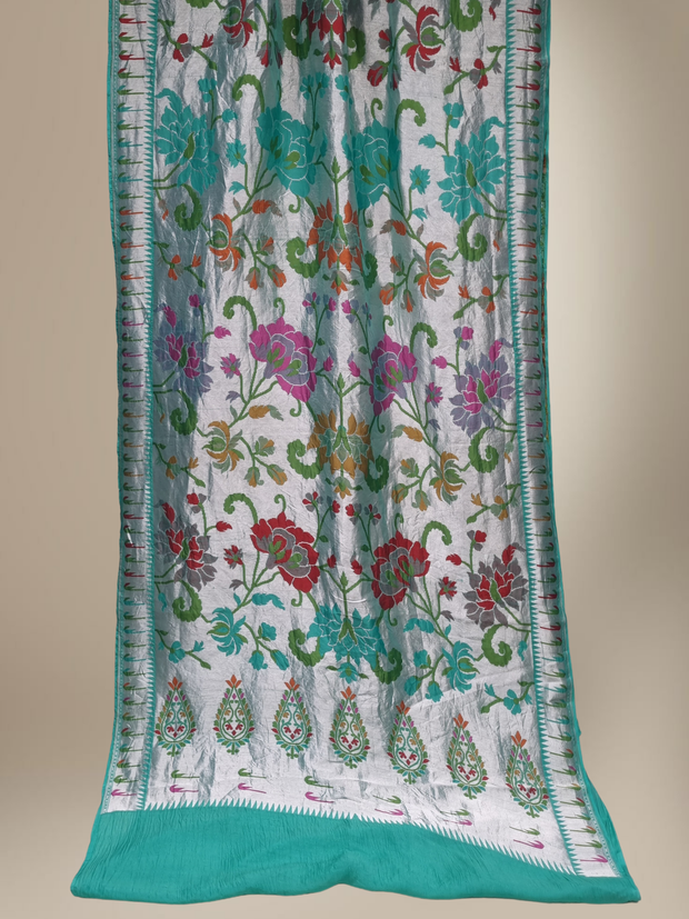 Pure Tussar Georgette Brocade Silk Bananasi Saree - Sea Green