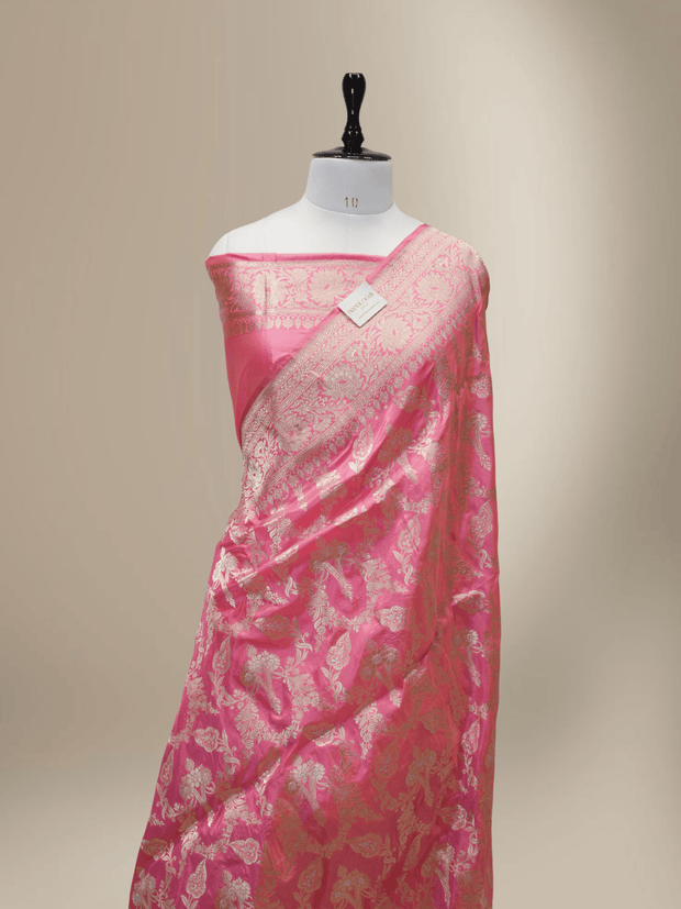 Pure Katan Silk Zari Jaal Patola Banarasi Saree - Pink