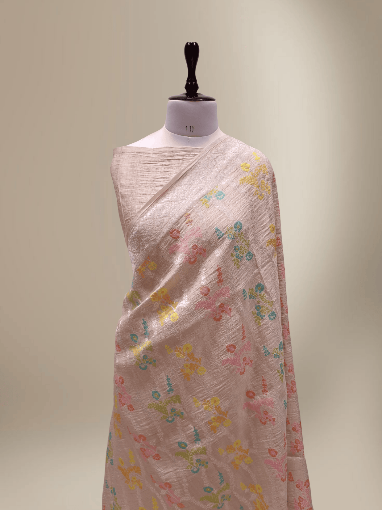 Pure Tussar Georgette Brocade Silk Bananasi Saree - Natural Cream