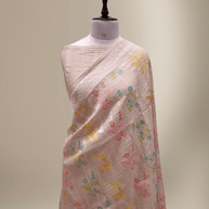 Pure Tussar Georgette Brocade Silk Bananasi Saree - Natural Cream