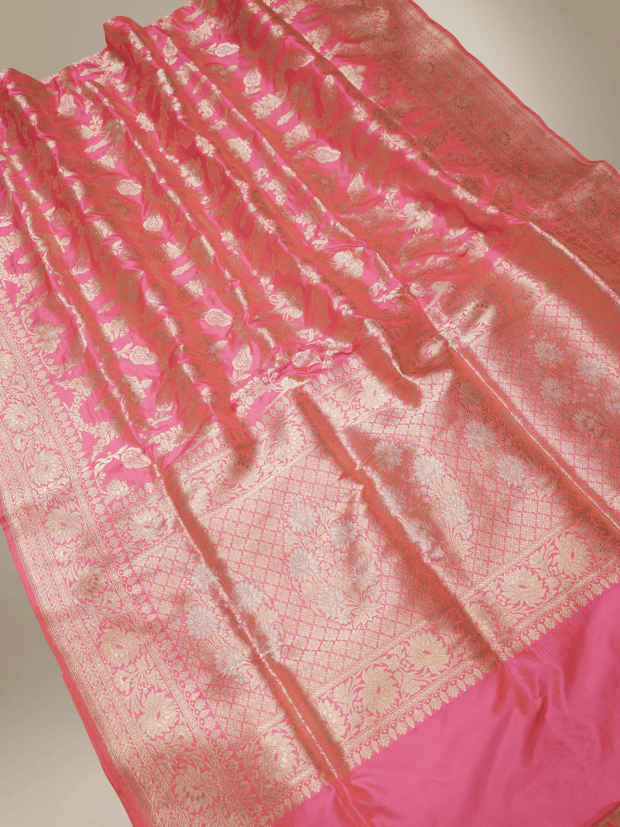 Pure Katan Silk Zari Jaal Patola Banarasi Saree - Pink