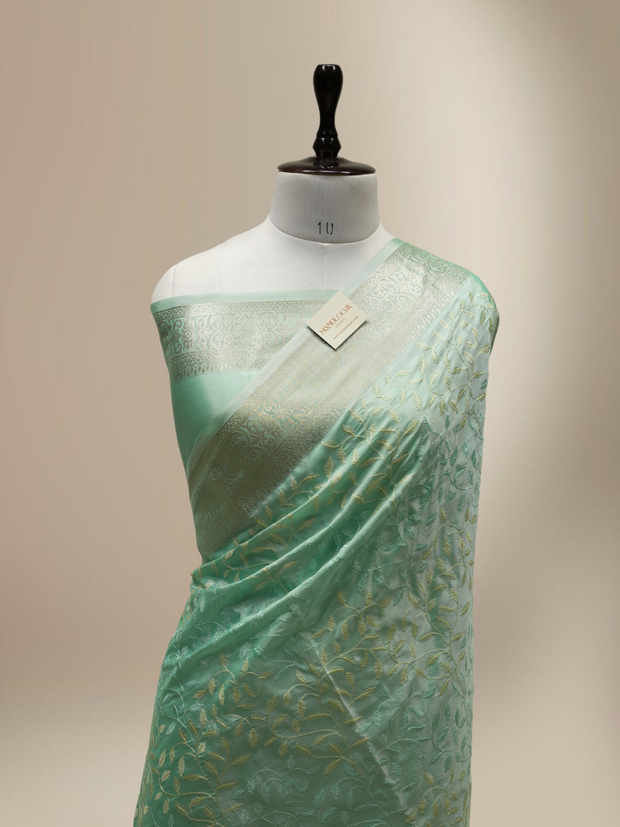 Light Saffair Colour Fancy Silk Banarasi saree with Jaal Embroidery designs in Jaqart Border