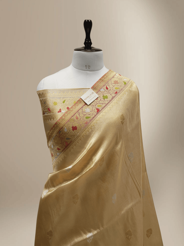 Gold Pure Tissue Silk Ropa Sona Kadiyal Booti Handloom Banarasi sarees