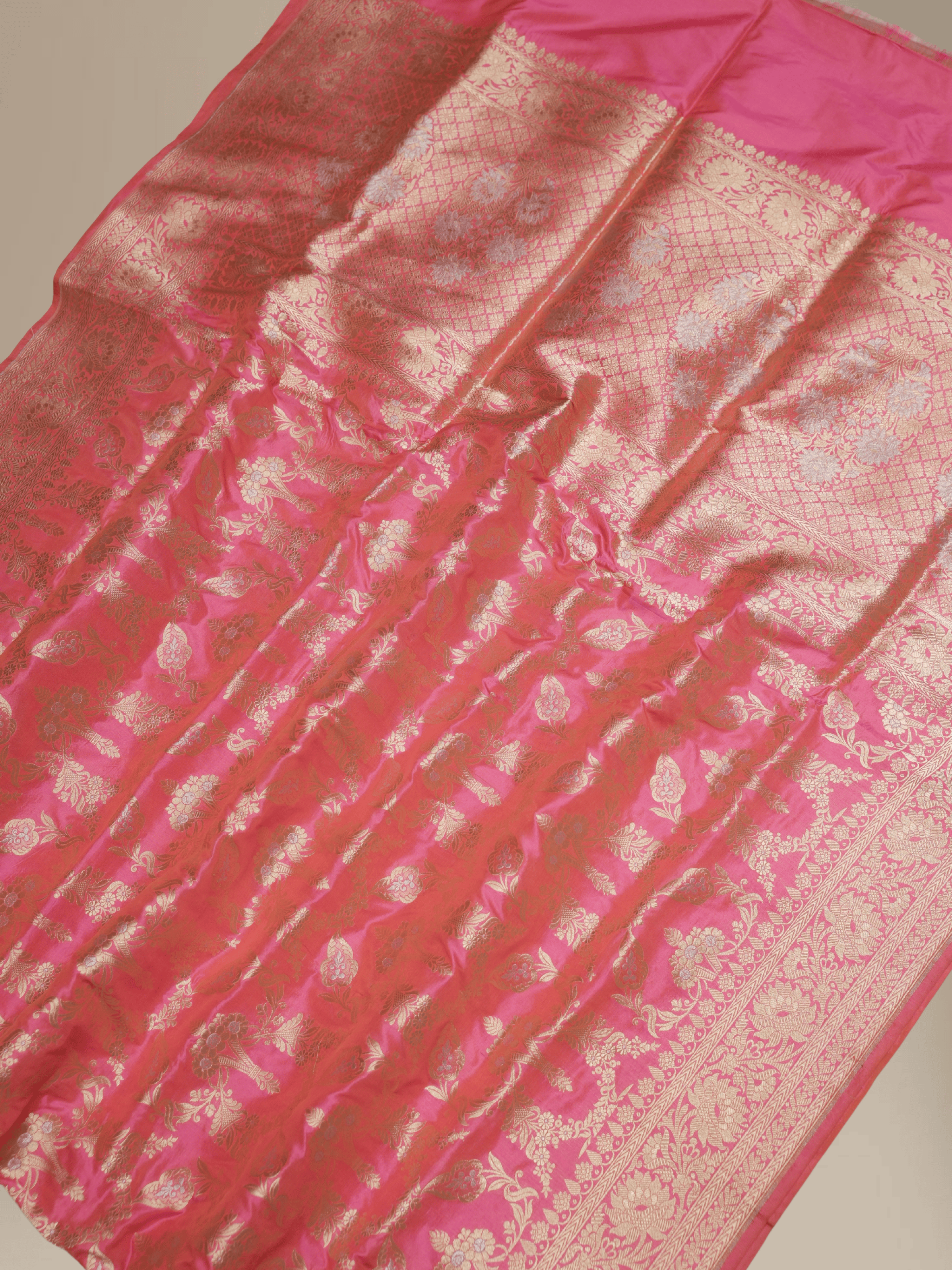 Pure Katan Silk Zari Jaal Patola Banarasi Saree - Pink