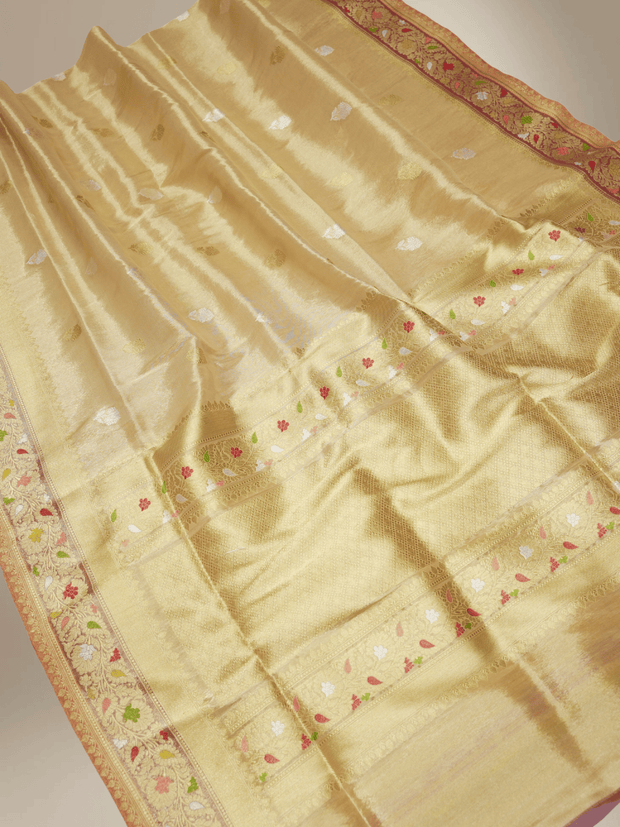 Gold Pure Tissue Silk Ropa Sona Kadiyal Booti Handloom Banarasi sarees