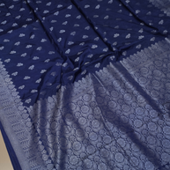Neavy Blue Colour Soft Katan Banarasi Saree In Silver Zari With Rich Look