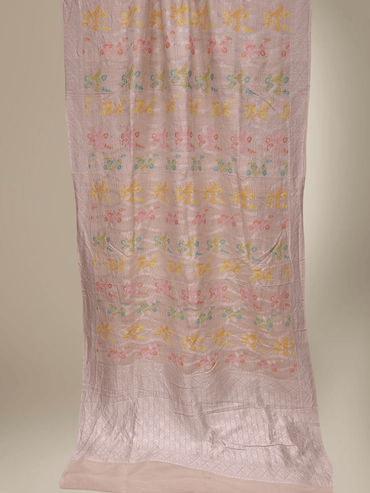 Pure Tussar Georgette Brocade Silk Bananasi Saree - Natural Cream