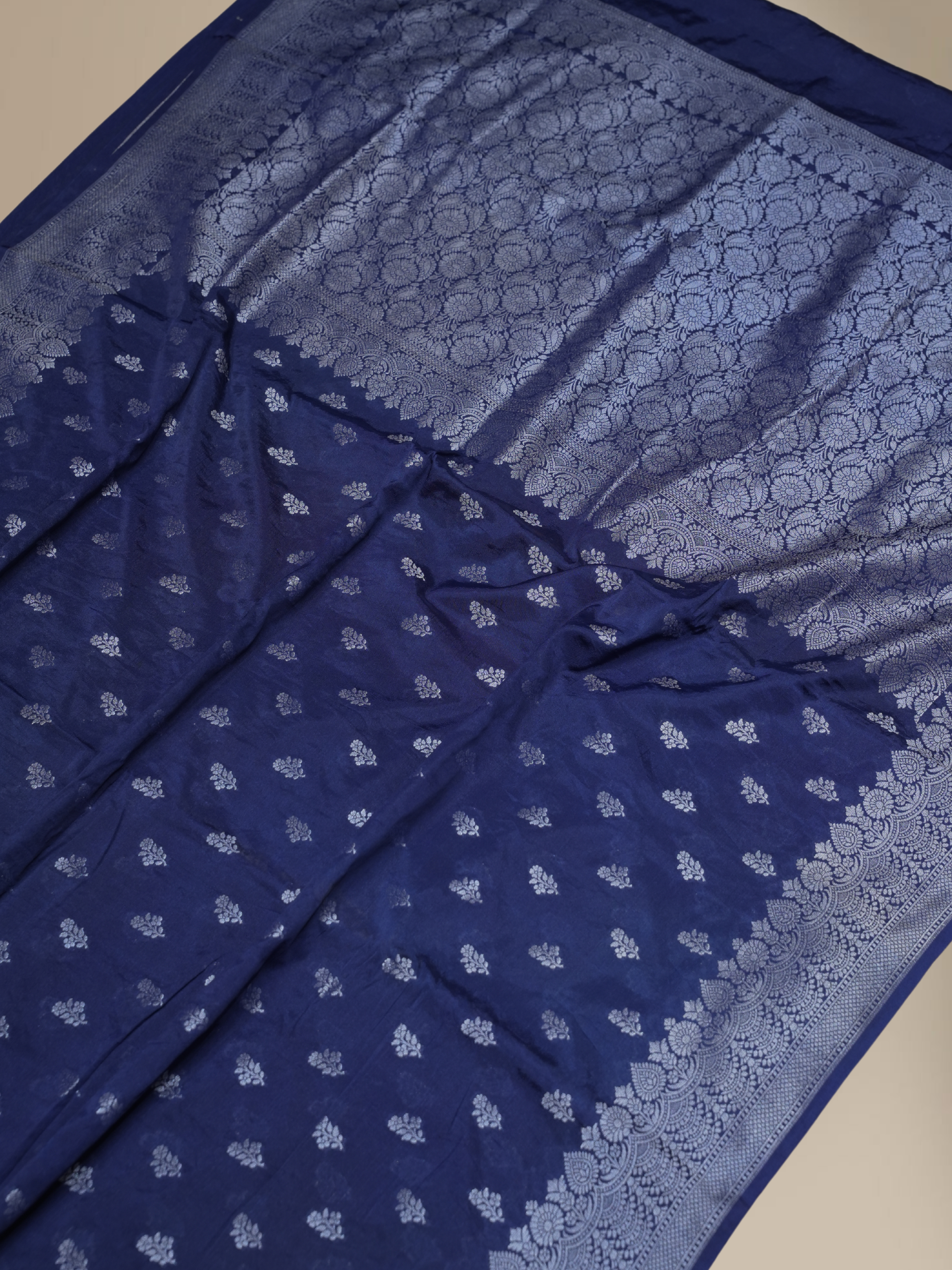 Neavy Blue Colour Soft Katan Banarasi Saree In Silver Zari With Rich Look