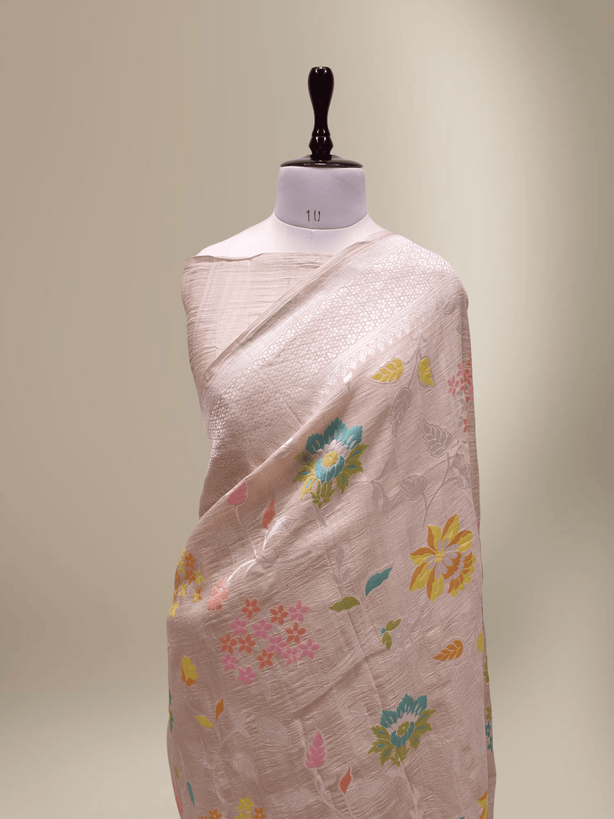 Pure Tussar Georgette Brocade Silk Bananasi Saree - Natural Cream