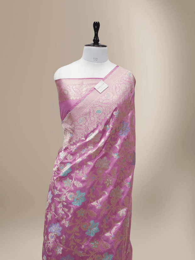 Pure Katan Silk Banarasi Sarees With Multi Colour Mina Work - Pink