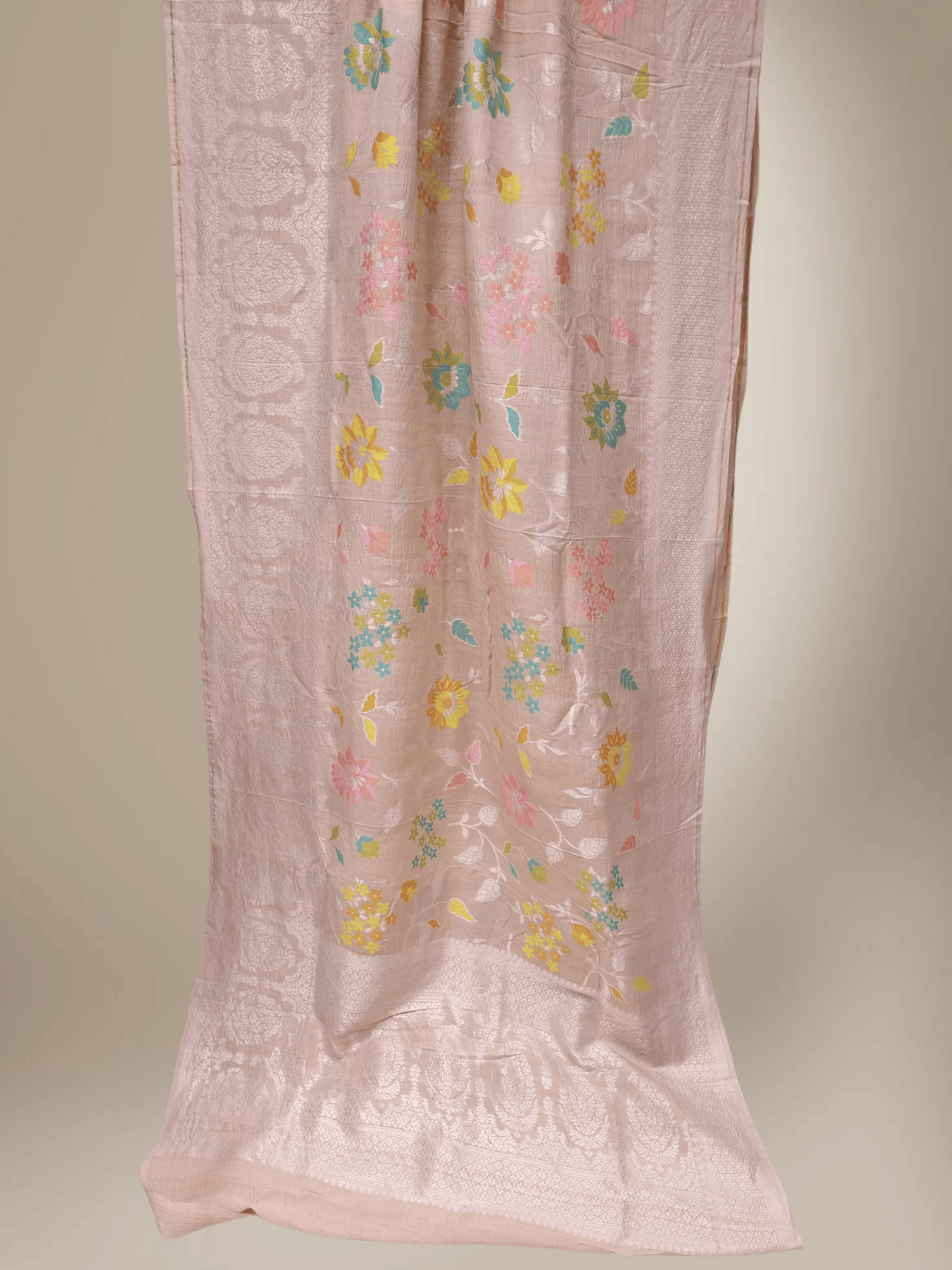 Pure Tussar Georgette Brocade Silk Bananasi Saree - Natural Cream
