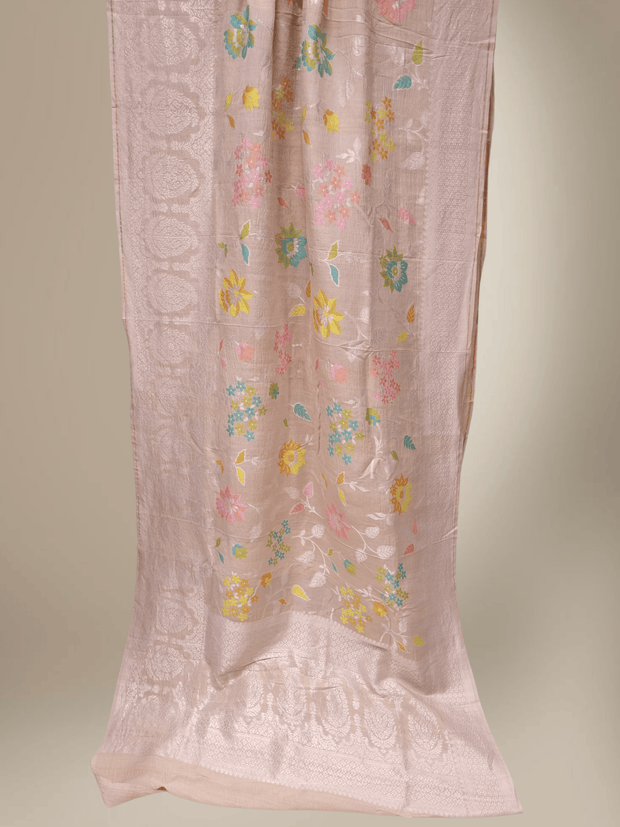 Pure Tussar Georgette Brocade Silk Bananasi Saree - Natural Cream