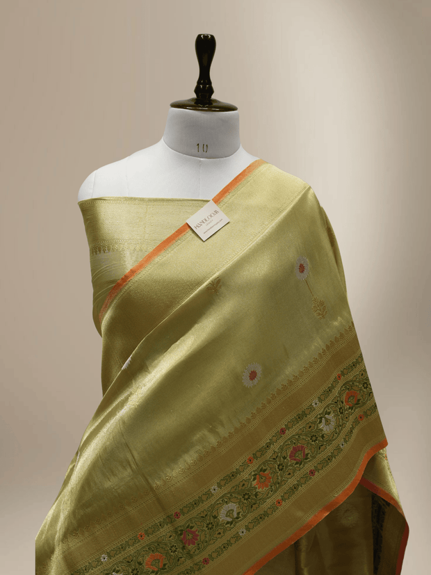 Green Pure Tissue Silk Ropa Sona Kadiyal Booti Handloom Banarasi sarees