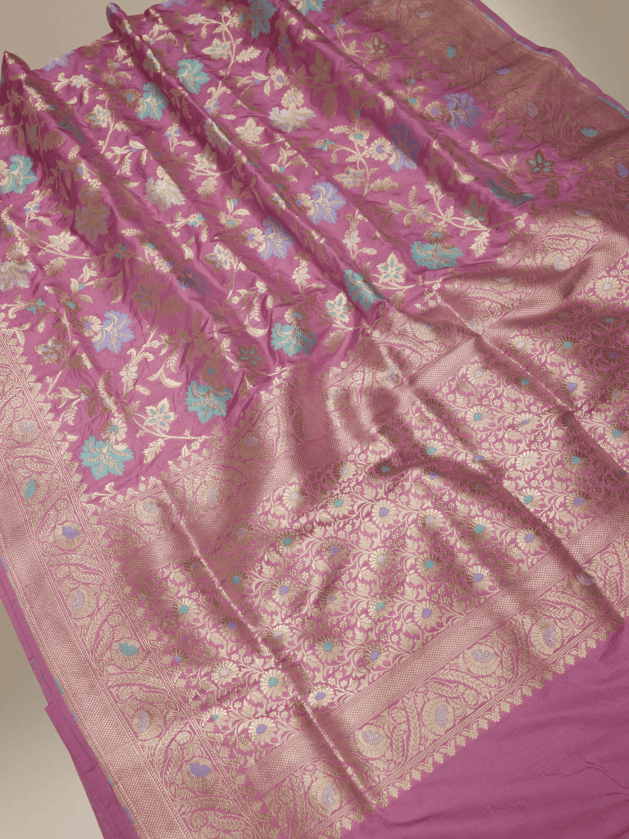 Pure Katan Silk Banarasi Sarees With Multi Colour Mina Work - Pink