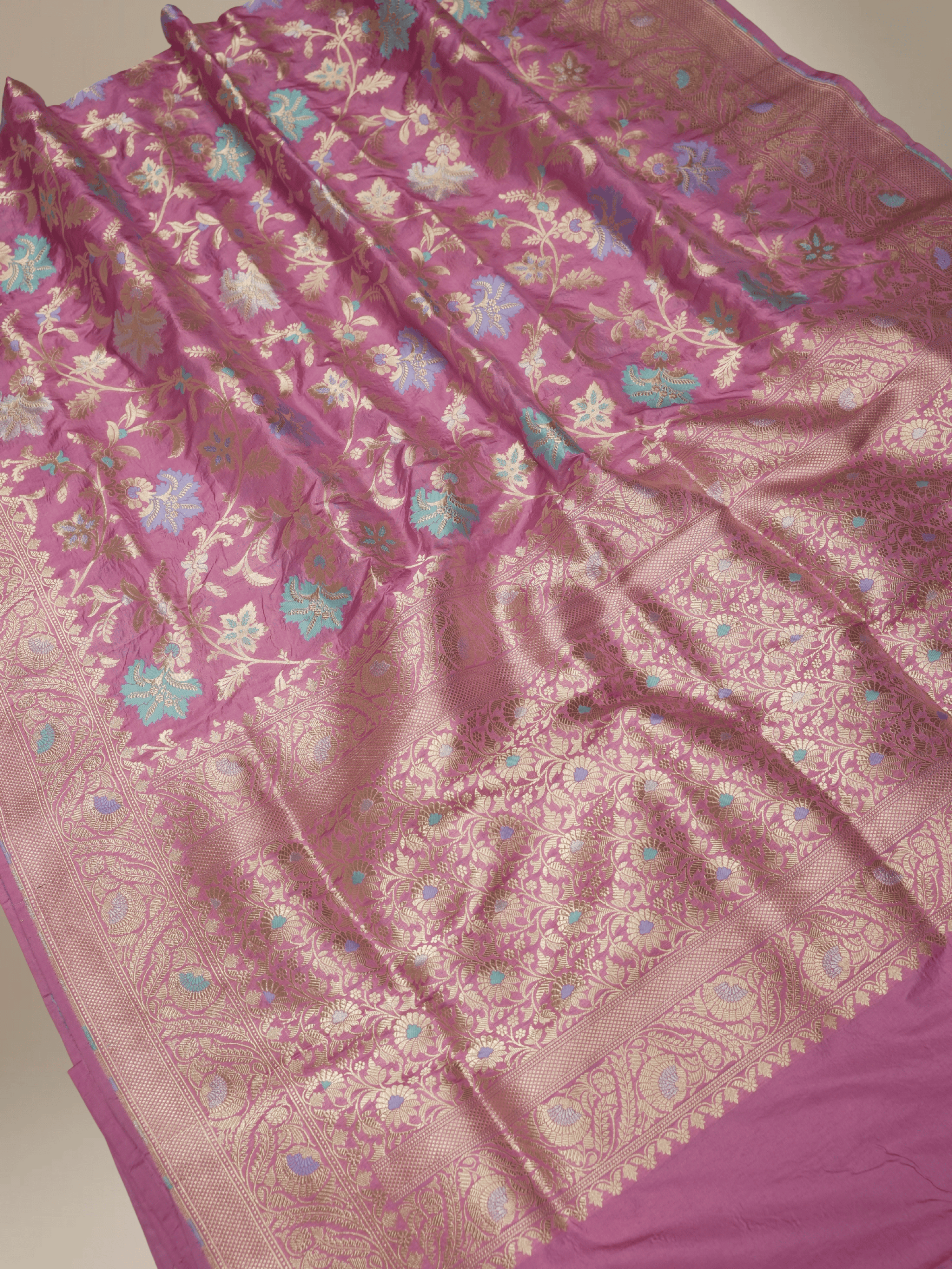 Pure Katan Silk Banarasi Sarees With Multi Colour Mina Work - Pink