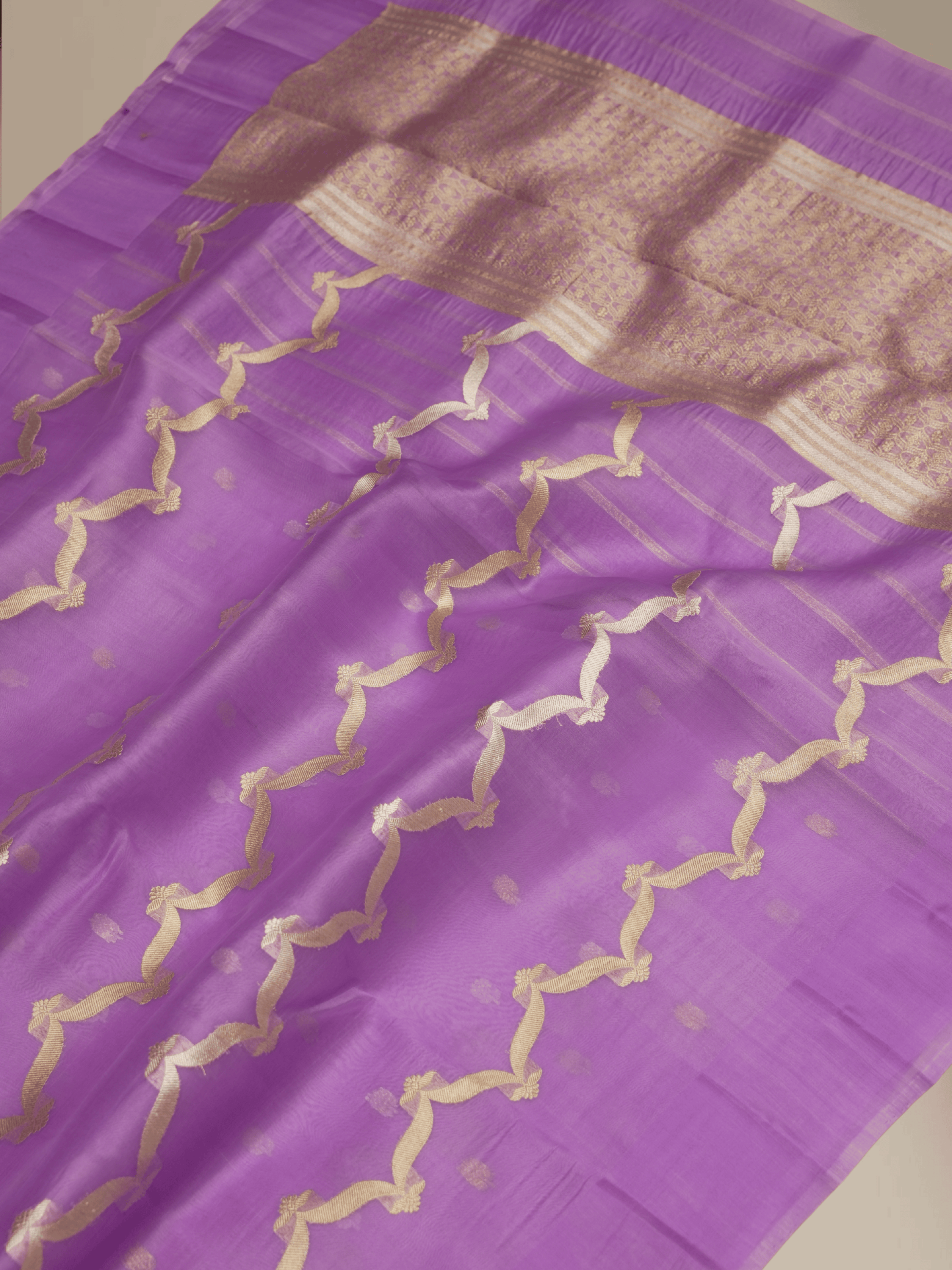 Pure Kora Silk Handloom Saree with Sona Rupa Zari in Lavender colour