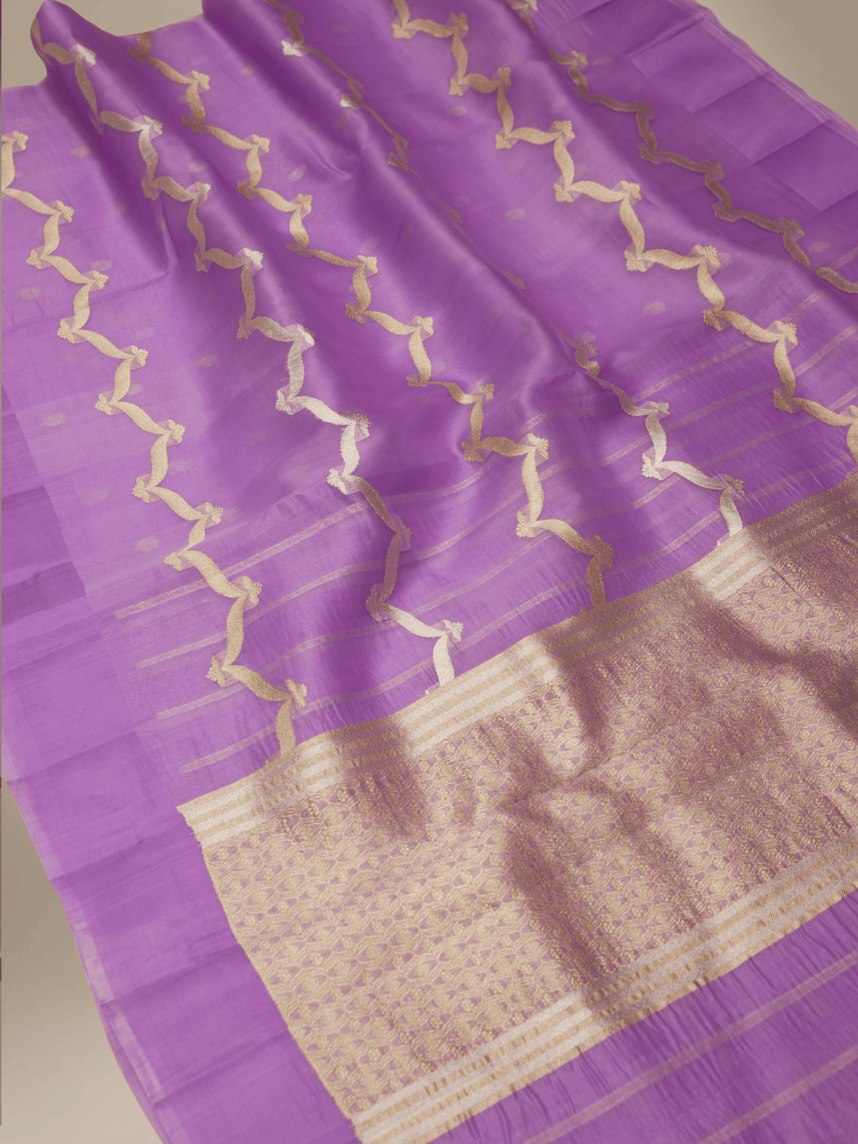 Pure Kora Silk Handloom Saree with Sona Rupa Zari in Lavender colour