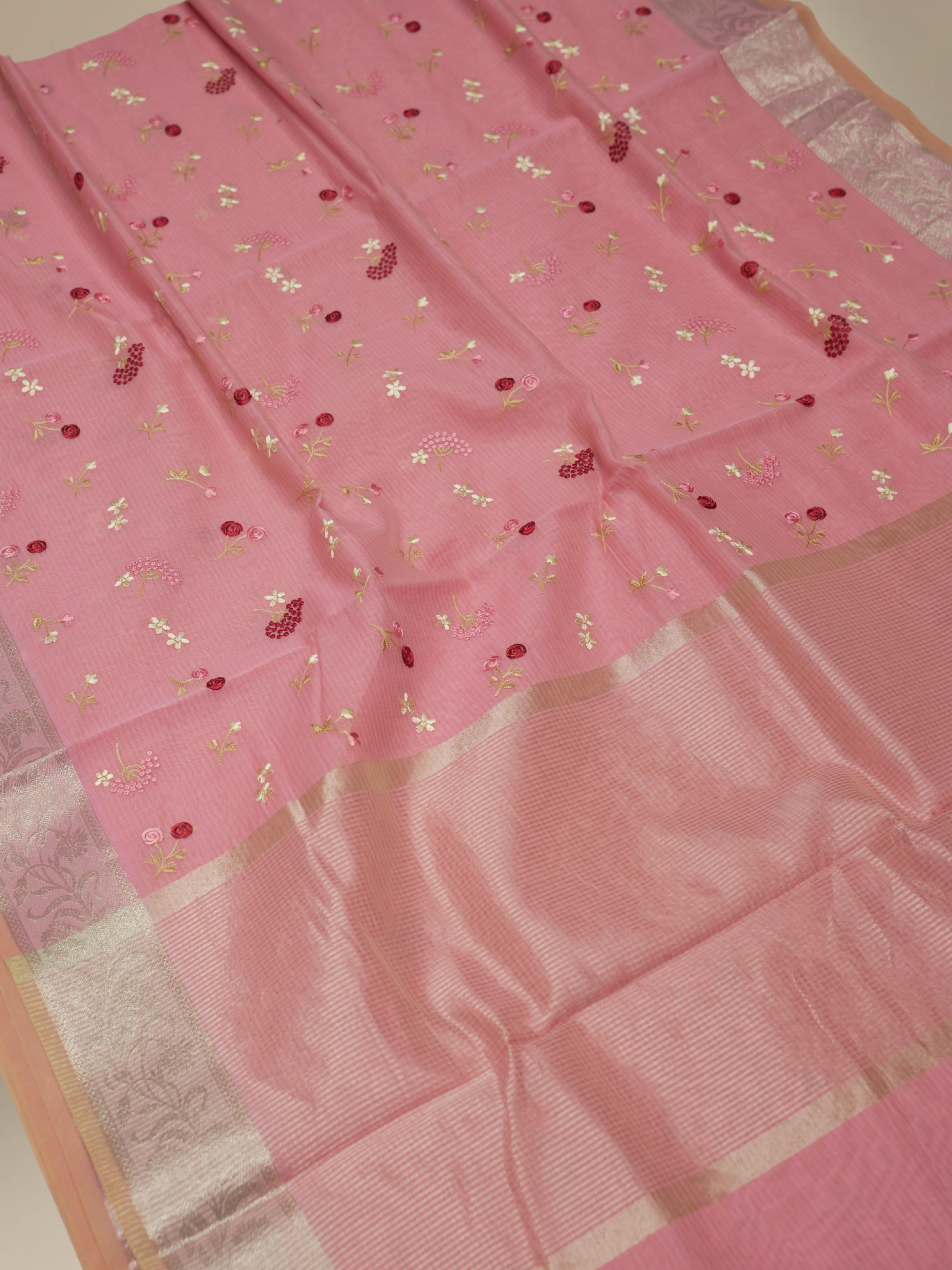 Pink Pitch Colour Fancy Cotton Check Embroidery designs in Jaqart Border