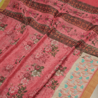 Pink Colour Cotton Digital Print sarees with Skirt Chikankaari work