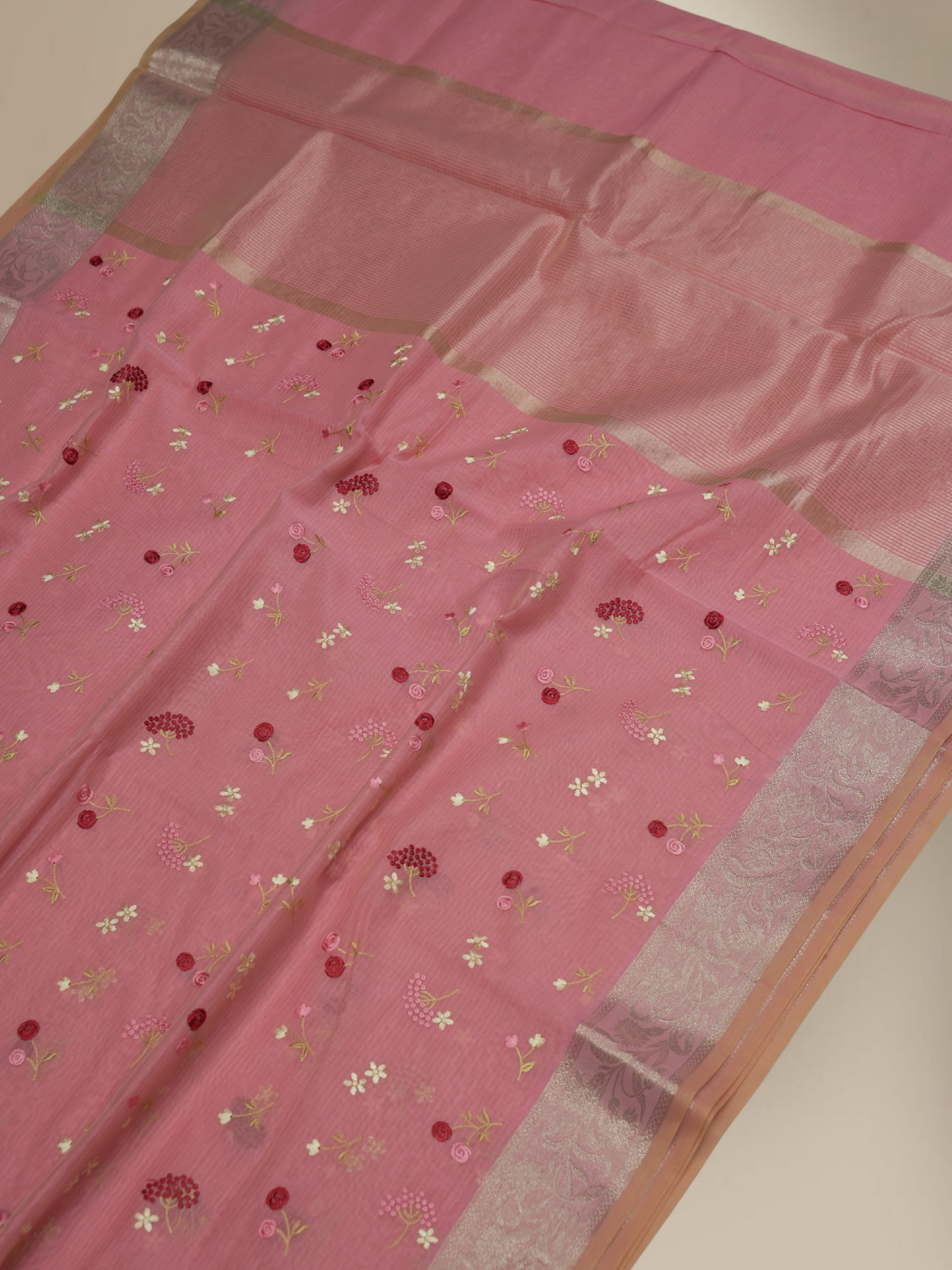 Pink Pitch Colour Fancy Cotton Check Embroidery designs in Jaqart Border