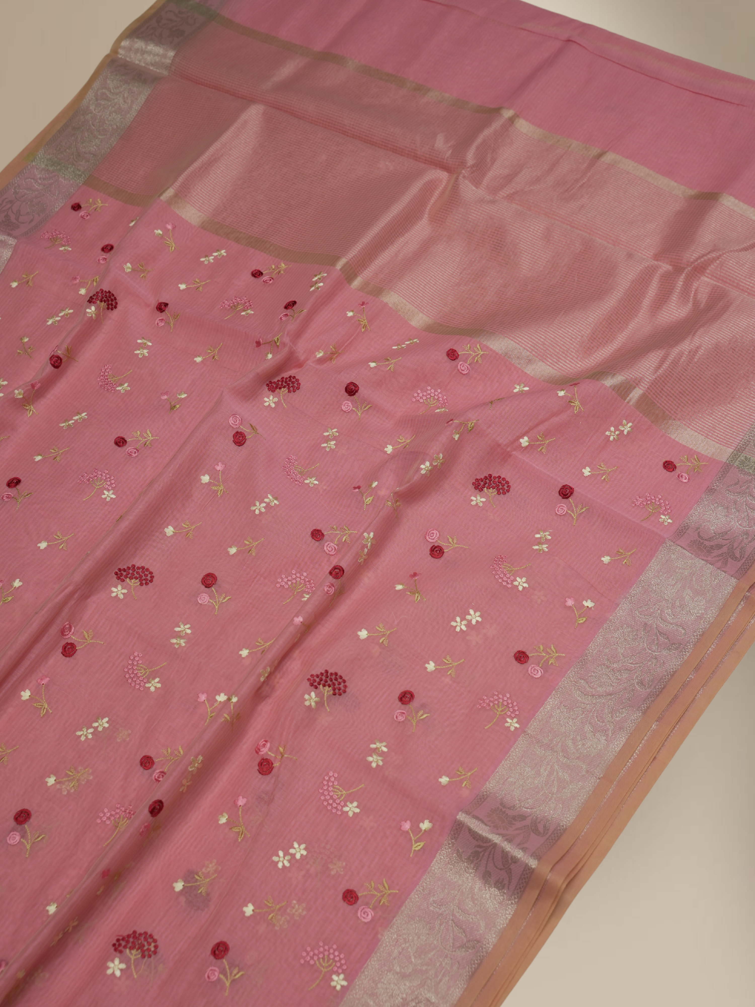 Pink Pitch Colour Fancy Cotton Check Embroidery designs in Jaqart Border