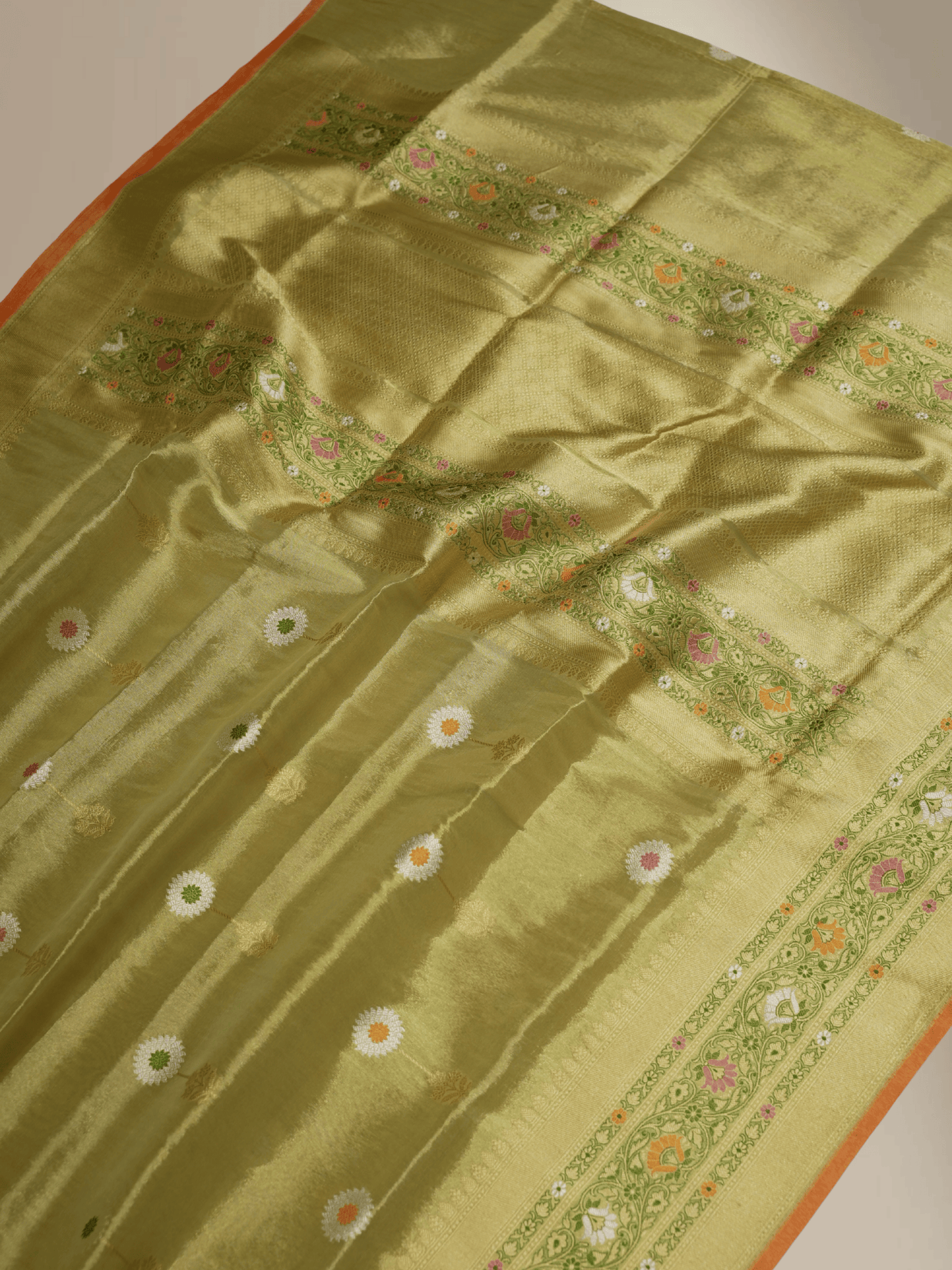 Green Pure Tissue Silk Ropa Sona Kadiyal Booti Handloom Banarasi sarees
