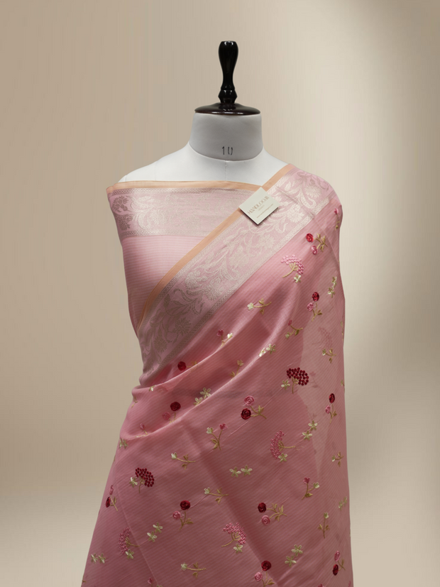 Pink Pitch Colour Fancy Cotton Check Embroidery designs in Jaqart Border