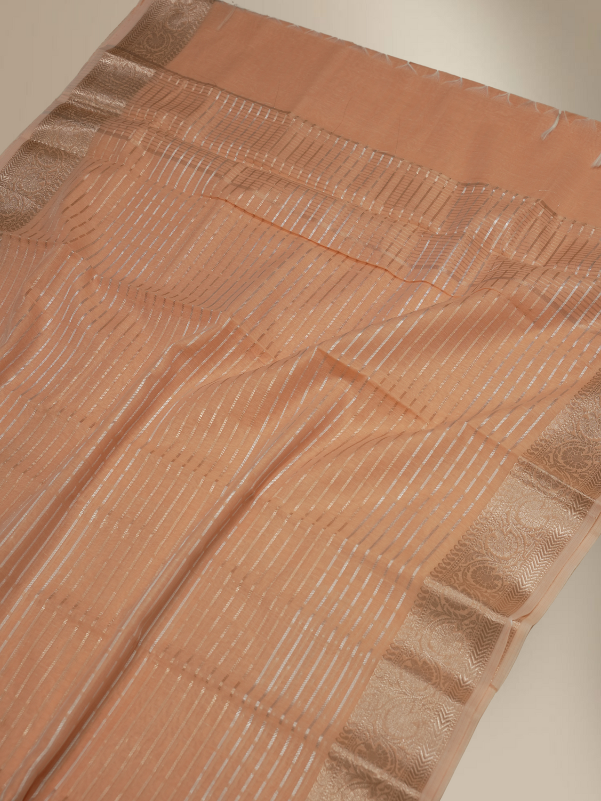 Lenin Cotton Banarasi Saree with Silver Gold zari Lining design In Pitch Colour