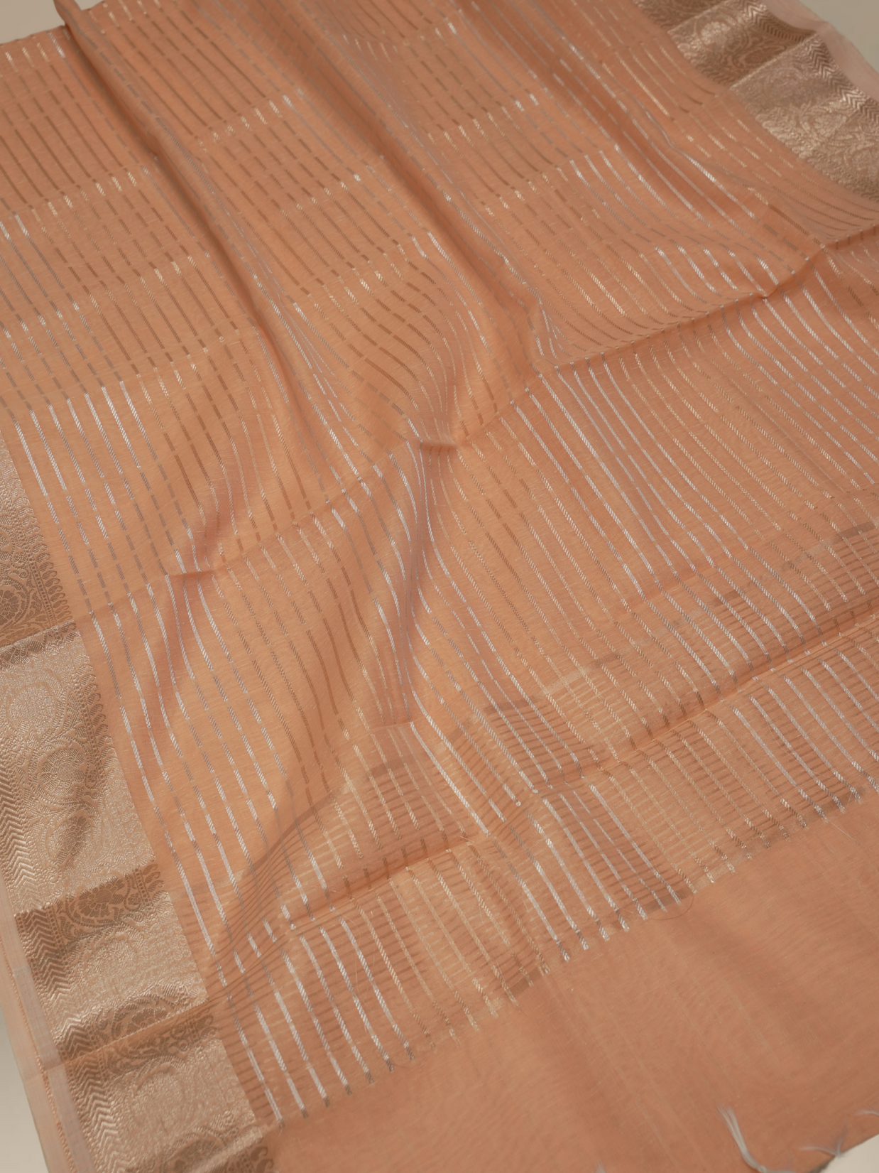 Lenin Cotton Banarasi Saree with Silver Gold zari Lining design In Pitch Colour