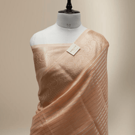 Lenin Cotton Banarasi Saree with Silver Gold zari Lining design In Pitch Colour