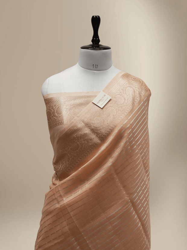 Lenin Cotton Banarasi Saree with Silver Gold zari Lining design In Pitch Colour