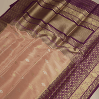 Rose Gold Pure Tissue Silk Ropa Sona Kadiyal Booti Handloom Banarasi sarees