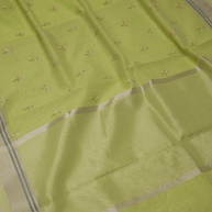 Mehendi Colour Lenin Cotton Fancy Embroidery designs with tissue blouse