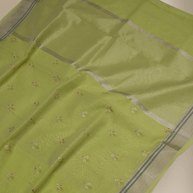 Mehendi Colour Lenin Cotton Fancy Embroidery designs with tissue blouse