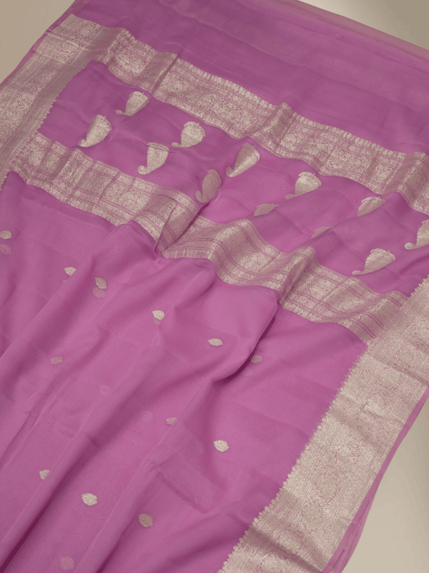 Pure Georgette kadua Banarasi Handloom Saree - Levender