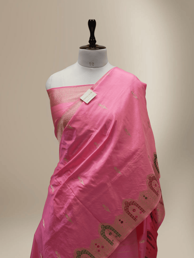 Pink Pure Katan Silk Kadwa Motif Handloom Banarasi Sarees