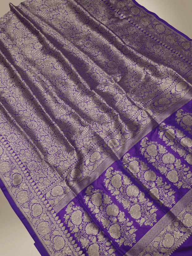 Voilet Colour Pure Katan Silk Tanchui Brocade Zari sarees