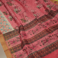 Pink Colour Cotton Digital Print sarees with Skirt Chikankaari work