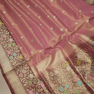 Pink Gold Pure Tissue Silk Ropa Sona Kadiyal Booti Handloom Banarasi sarees