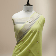 Mehendi Colour Lenin Cotton Fancy Embroidery designs with tissue blouse