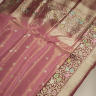 Pink Gold Pure Tissue Silk Ropa Sona Kadiyal Booti Handloom Banarasi sarees