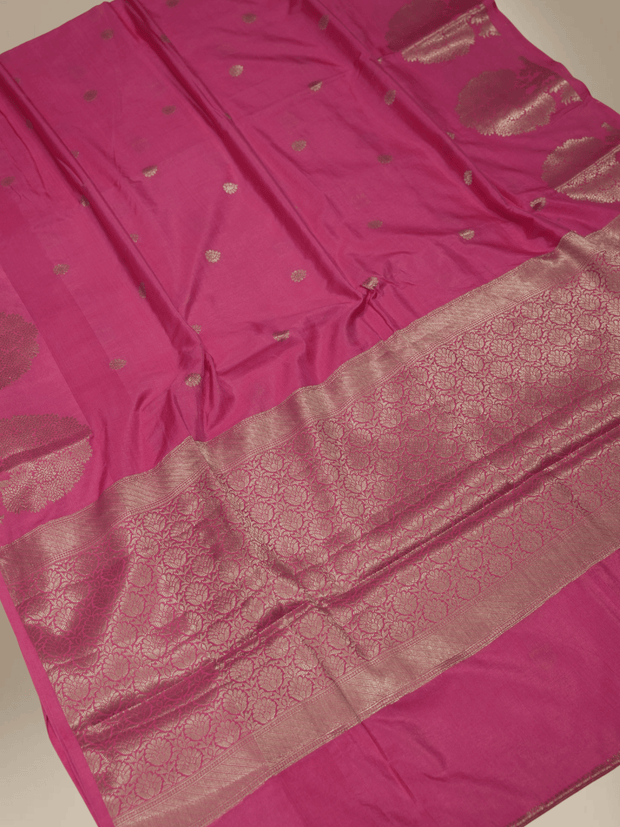 Pink Colour Fancy Katan Silk Banarasi Saree with  Jaqart Boluse
