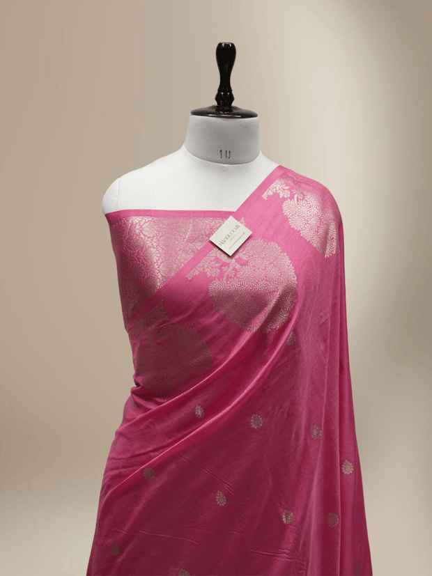 Pink Colour Fancy Katan Silk Banarasi Saree with  Jaqart Boluse