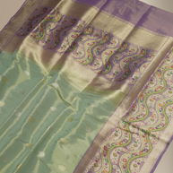 Sky Blue Pure Tissue Silk Ropa Sona Kadiyal Booti Handloom Banarasi sarees