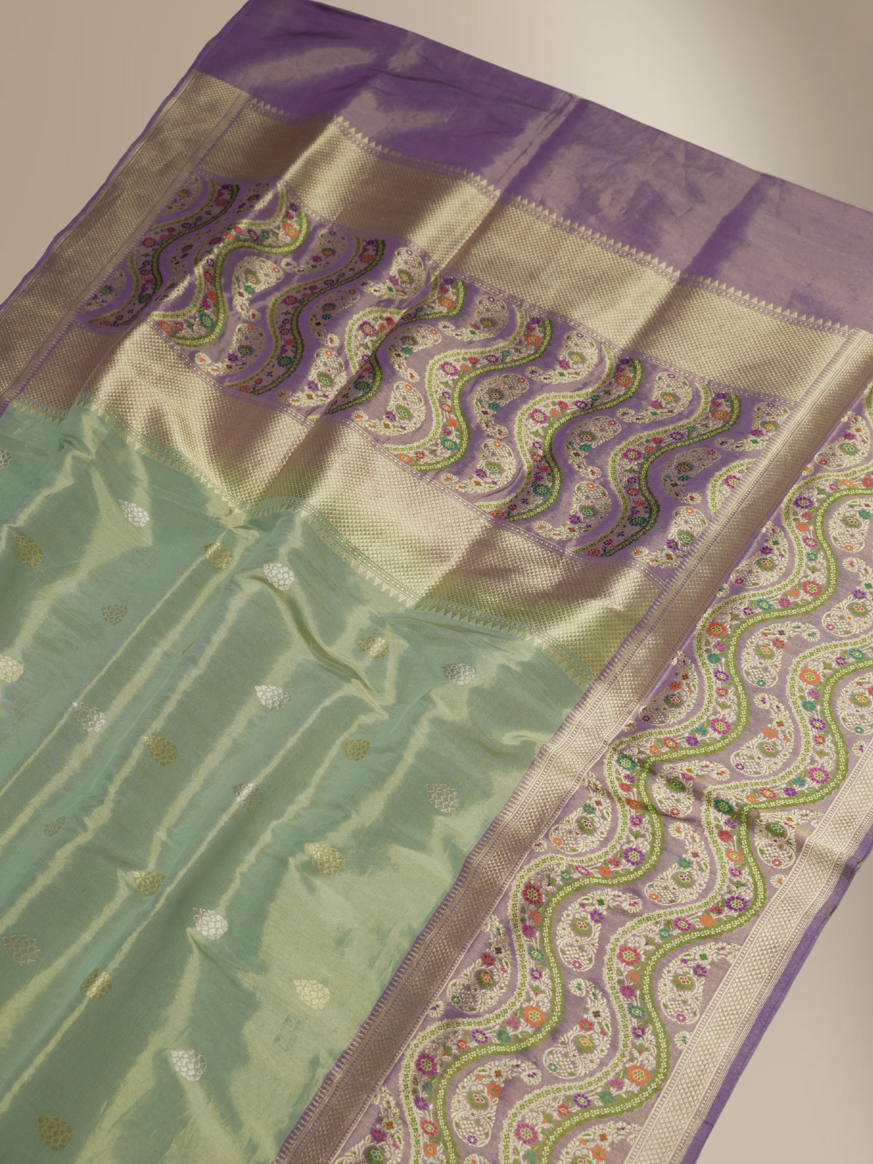 Sky Blue Pure Tissue Silk Ropa Sona Kadiyal Booti Handloom Banarasi sarees