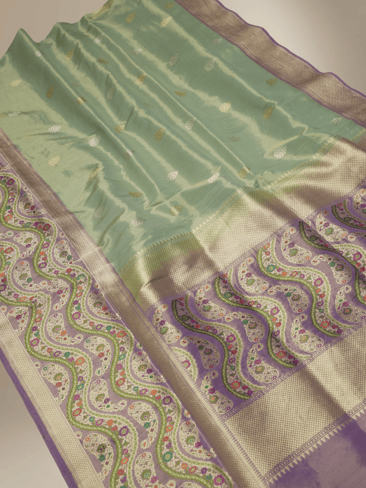 Sky Blue Pure Tissue Silk Ropa Sona Kadiyal Booti Handloom Banarasi sarees