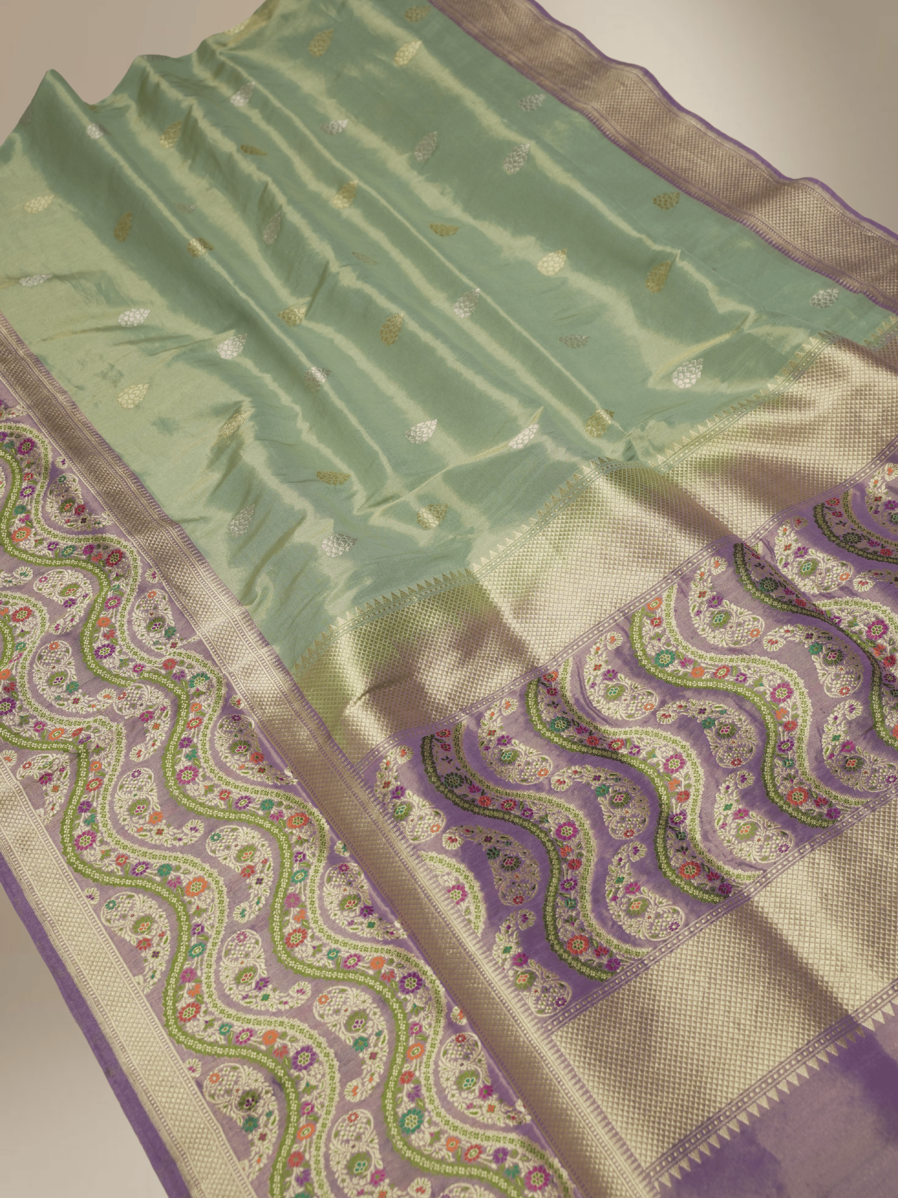 Sky Blue Pure Tissue Silk Ropa Sona Kadiyal Booti Handloom Banarasi sarees